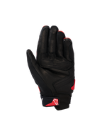 Alpinestars guanti SP X 7, guanti da moto a polsino corto, nero e rosso brillante, vista del palmo con costruzione in pelle traforata, pannelli del palmo rinforzati e logo Astars rosso sul cinturino