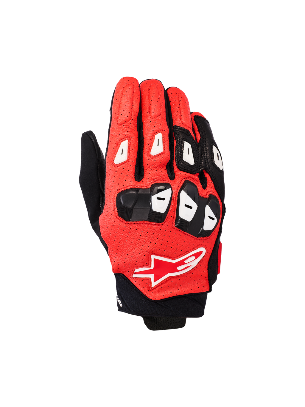 Alpinestars SP X 7 Gloves, guanti da moto racing a polsino corto, nero, rosso brillante e bianco, con struttura in pelle traforata, protezioni per nocche e dita in TPU e logo Alpinestars sul dorso della mano