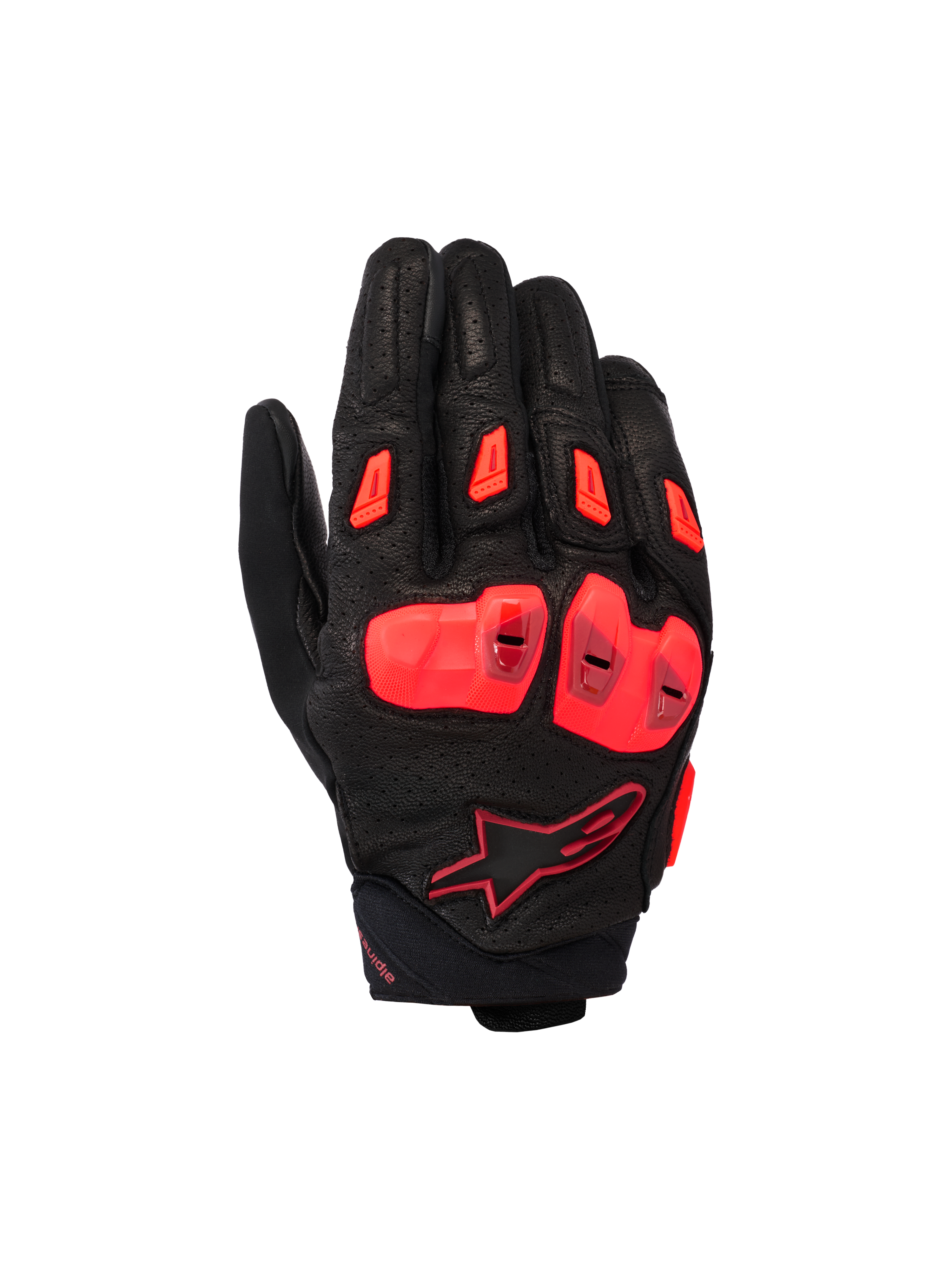 Alpinestars SP X 7, guanti da moto sportivi a polsino corto, nero e rosso fluo, con struttura in pelle traforata, protezioni per le nocche in TPU a doppia densità, slider per le dita in TPR e design compatto del polsino