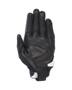 Guanti Alpinestars SP X 7, vista del palmo, nero con accenti bianchi, guanti da moto a polsino corto con pelle traforata, rinforzi sul palmo e logo Alpinestars bianco sulla chiusura del polso