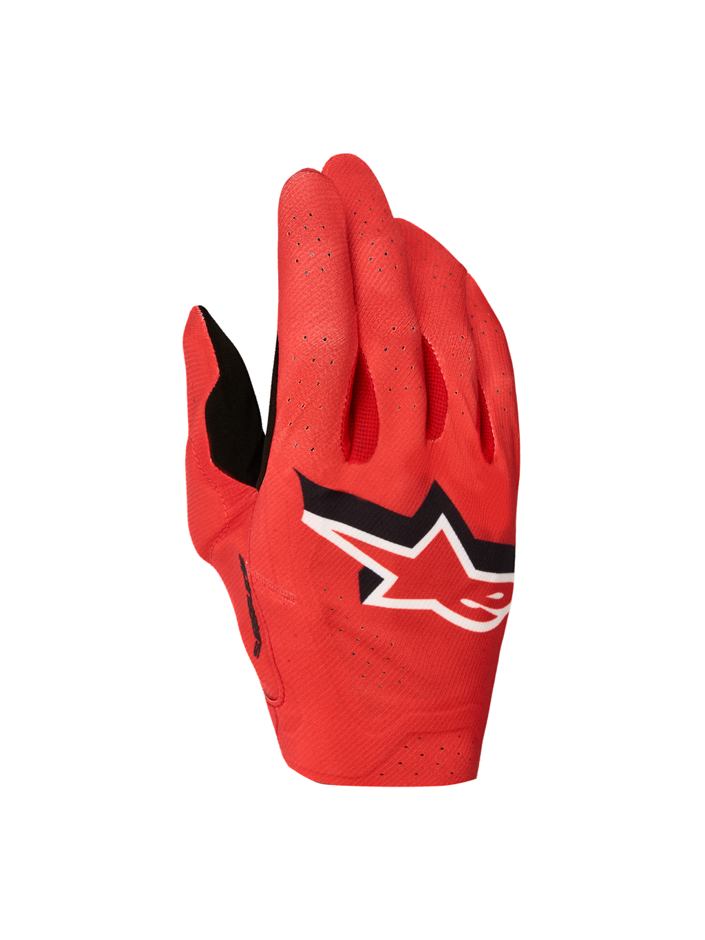 Alpinestars Guanti Supertech MX 2027, guanti da motocross racing da uomo, rosso fuoco con logo a stella bianco e nero e perforazioni laser.