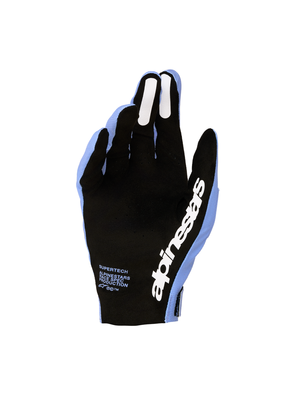 Alpinestars guanti Supertech MX, guanti da motocross viola chiaro e neri con palmo perforato e grip in silicone per performance off-road.