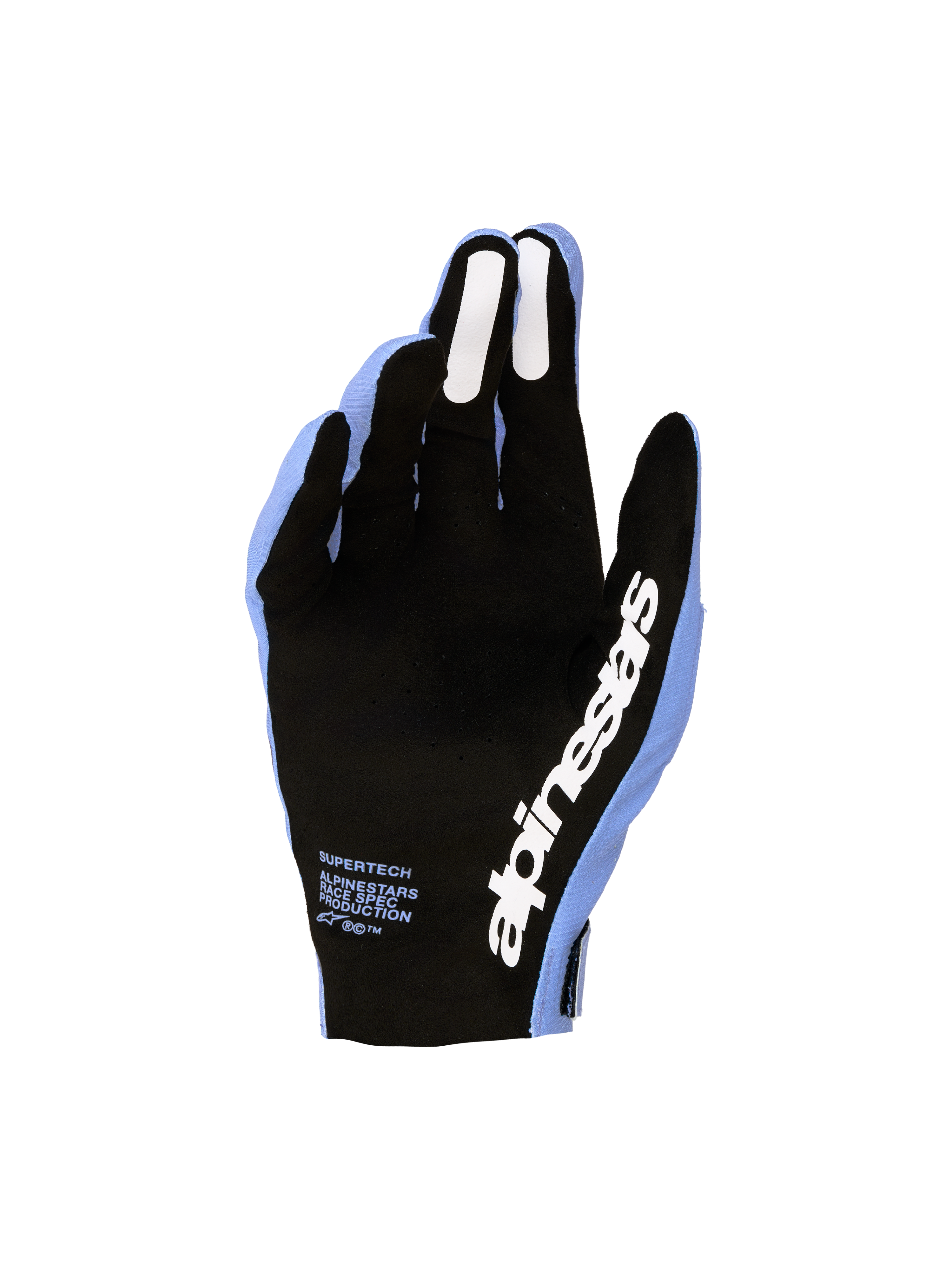 Alpinestars guanti Supertech MX, guanti da motocross viola chiaro e neri con palmo perforato e grip in silicone per performance off-road.
