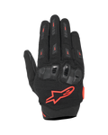 Guanti Alpinestars SP X 5 Air, guanti da moto sportivi, nero e rosso fluo, con dorso in mesh 3D elasticizzato, protezione nocche in TPU a doppia densità, logo a stella Alpinestars rosso, design traforato traspirante per guida sportiva estiva