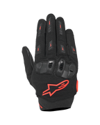 Guanti Alpinestars SP X 5 Air, guanti da moto sportivi, nero e rosso fluo, con dorso in mesh 3D elasticizzato, protezione nocche in TPU a doppia densità, logo a stella Alpinestars rosso, design traforato traspirante per guida sportiva estiva