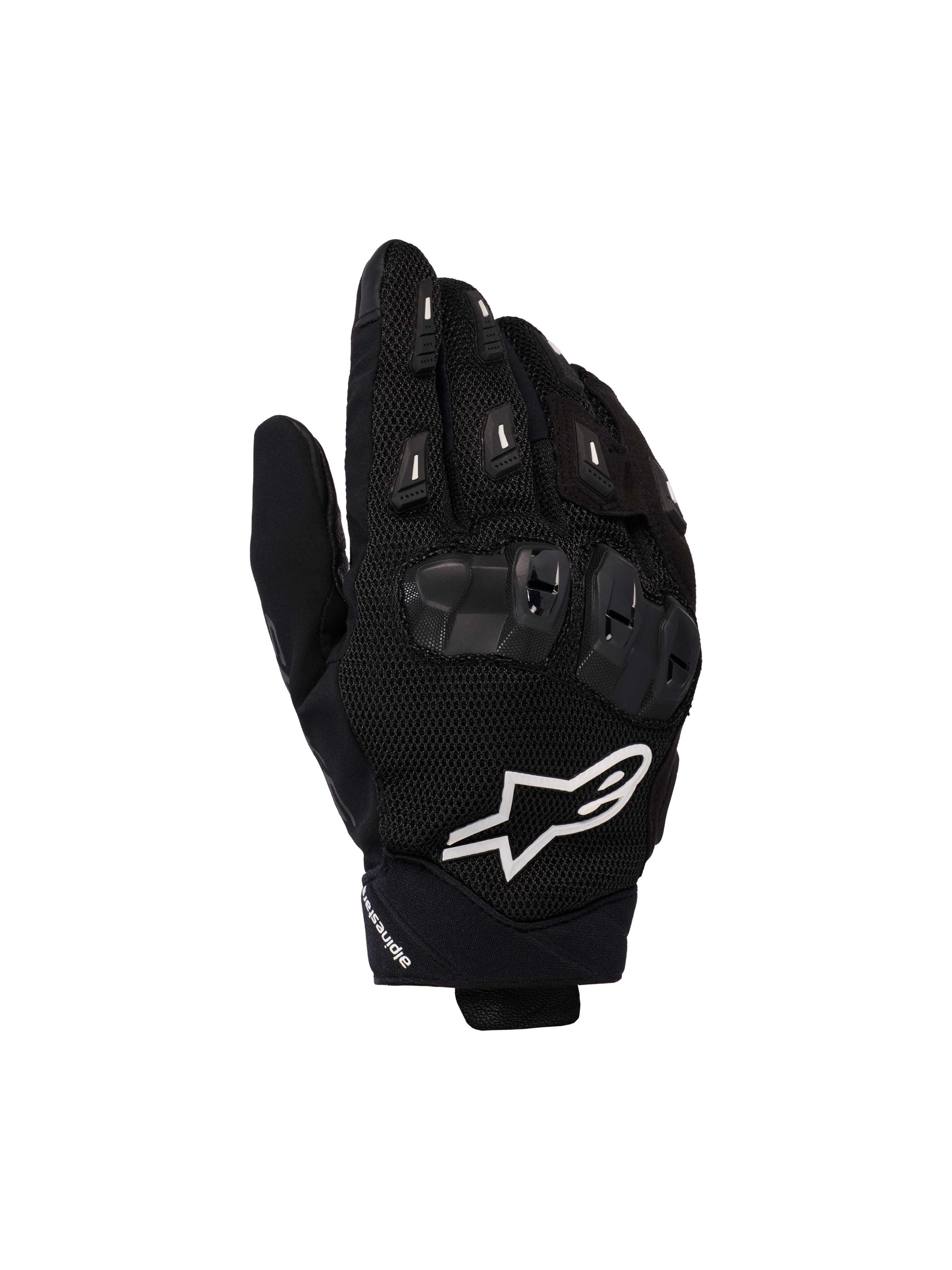 Alpinestars SP X 5 Air Gloves, guanti da moto racing, nero con logo bianco, con struttura in mesh 3D, protezione nocche in TPU e slider sulle dita