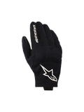 Guanti Alpinestars Reef V2, guanti da moto neri e bianchi, caratterizzati da un dorso in tessuto elasticizzato testurizzato con un vistoso logo a stella bianco e scritta del marchio sull'indice, design urbano a polsino corto