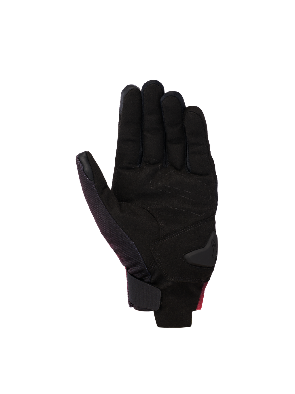 Guanti Alpinestars Reef V2, guanti da moto, nero rosso fluo bianco, vista del palmo in pelle scamosciata sintetica con rinforzi imbottiti, design a polsino corto con chiusura del polso a gancio e anello
