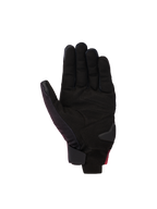 Guanti Alpinestars Reef V2, guanti da moto, nero rosso fluo bianco, vista del palmo in pelle scamosciata sintetica con rinforzi imbottiti, design a polsino corto con chiusura del polso a gancio e anello