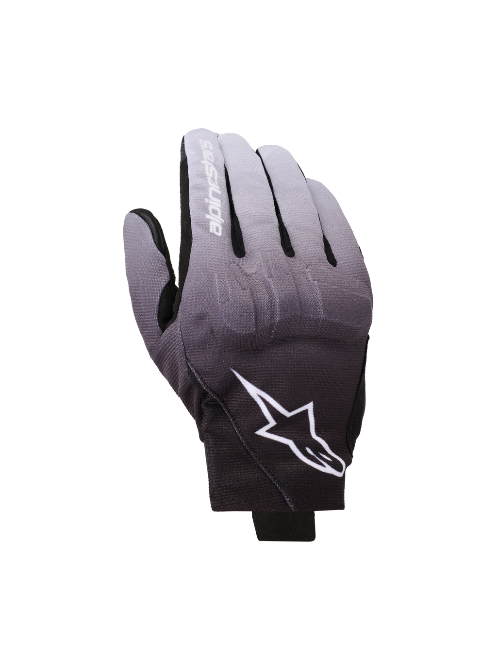 Guanti Alpinestars Reef V2, guanti da moto, sfumatura grigio medio e nero, logo a stella bianco e nome del marchio sull'indice, design urbano a polsino corto con protezione delle nocche in TPU e tessuto elasticizzato