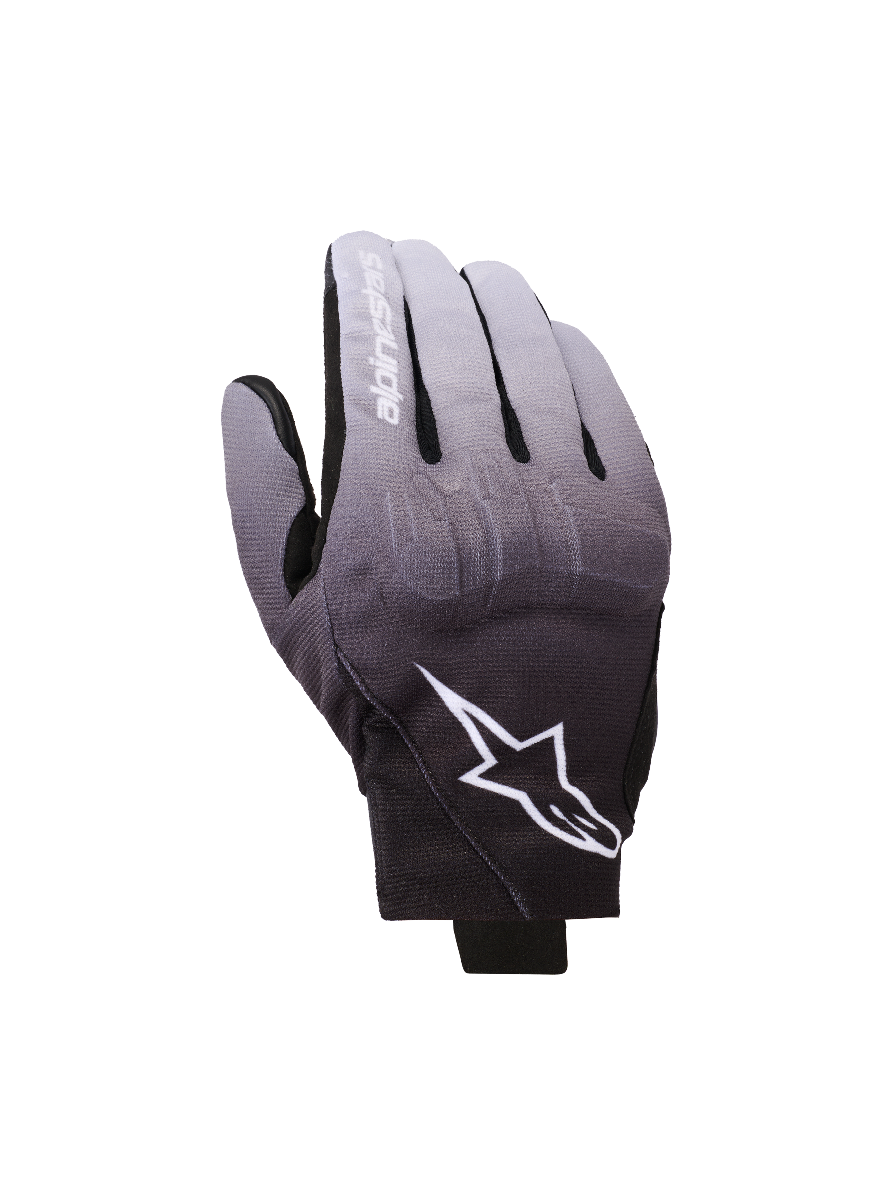 Guanti Alpinestars Reef V2, guanti da moto, sfumatura grigio medio e nero, logo a stella bianco e nome del marchio sull'indice, design urbano a polsino corto con protezione delle nocche in TPU e tessuto elasticizzato