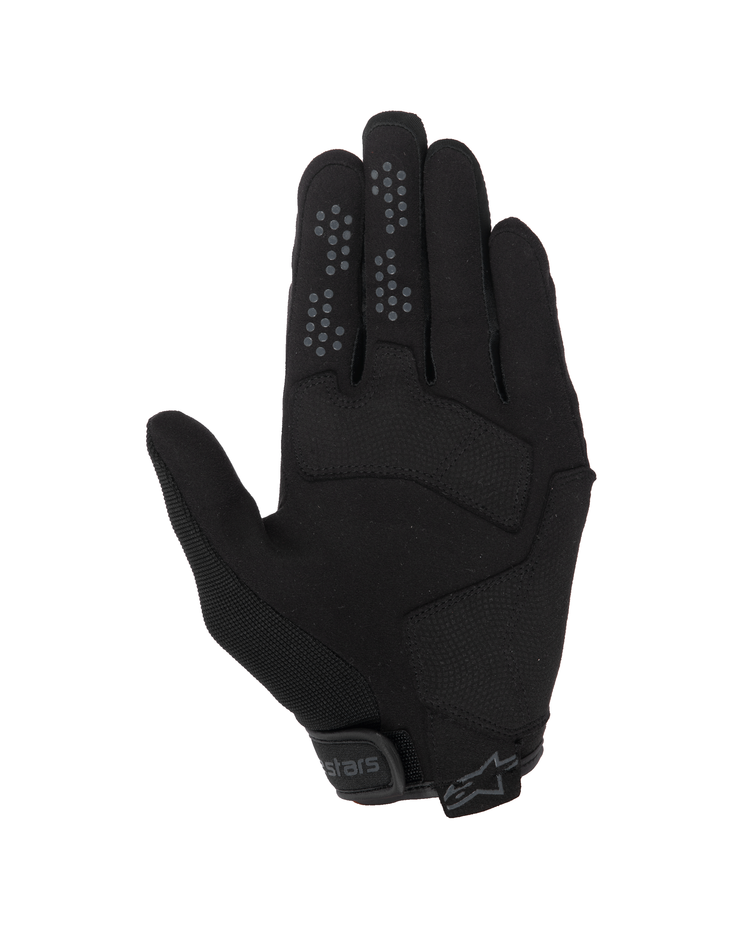 Alpinestars Guanti Chrome V2, guanti da moto urban, Black Asphalt, vista del palmo con costruzione in pelle scamosciata sintetica, puntini grip in silicone su indice e medio e chiusura del polsino regolabile a strappo.