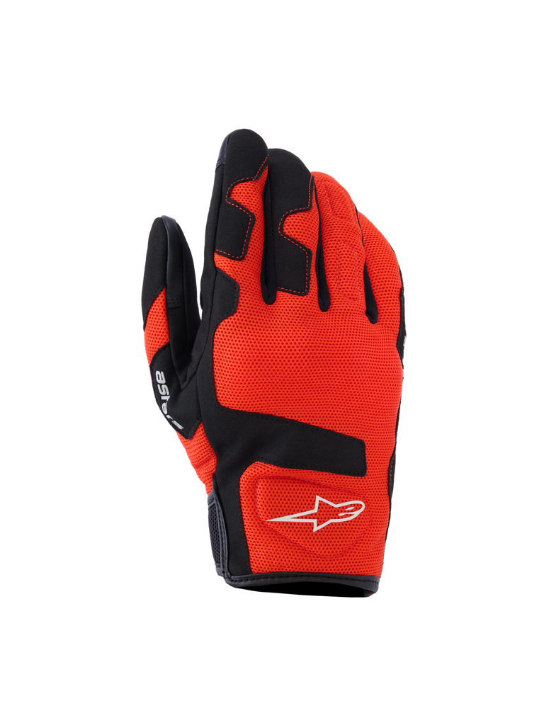 Alpinestars Ignite Gloves, guanti da moto rossi e neri, design ergonomico con imbottitura sulle dita, logo bianco sul polso, tessuto traspirante e resistente