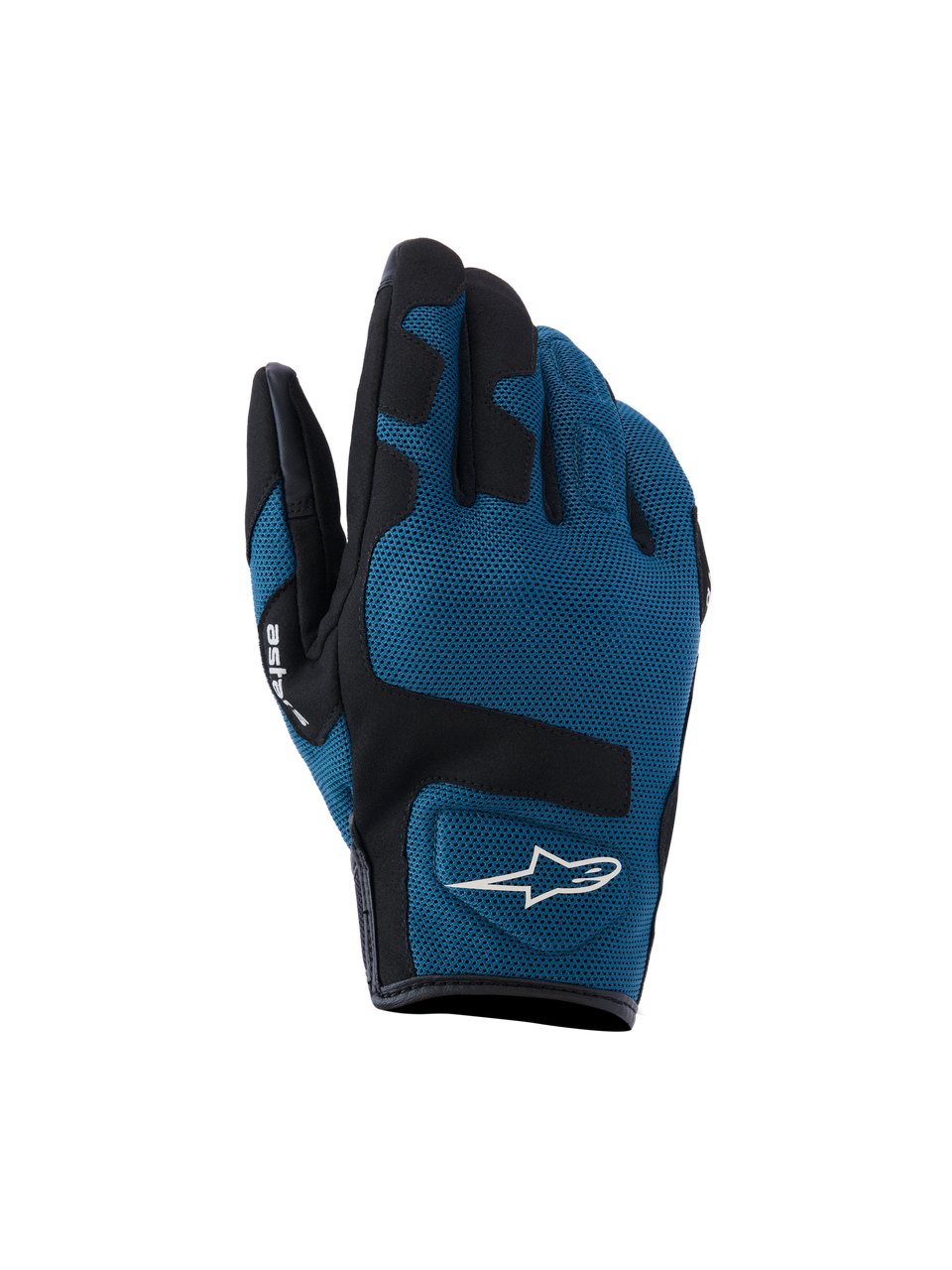 Alpinestars Ignite Gloves, guanti da moto urbani, blu indigo e nero, costruzione in tessuto mesh traspirante sul dorso, pannelli rinforzati neri sulle nocche, logo A-star bianco, design a polsino corto per la guida urbana su strada
