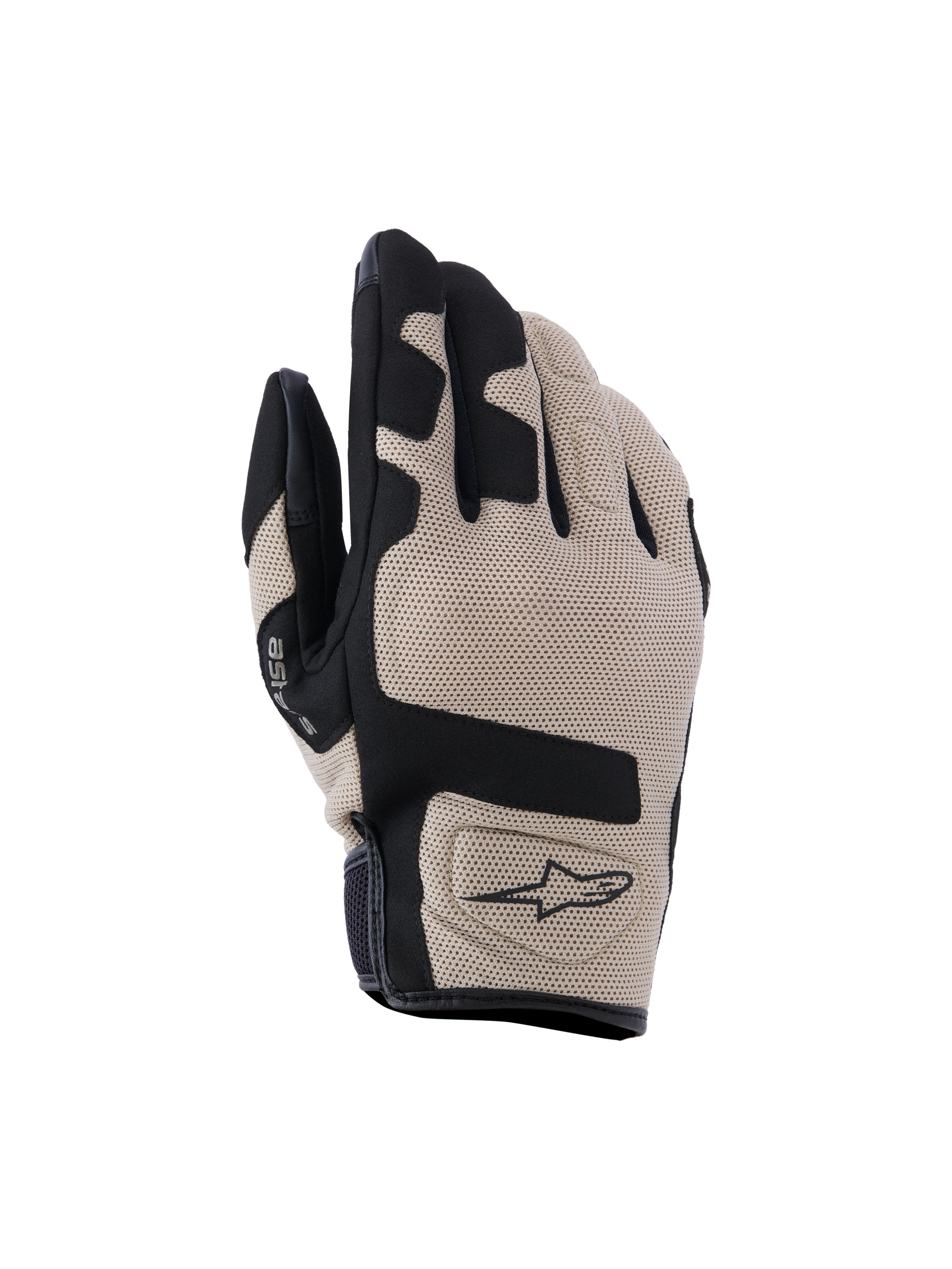 Alpinestars Ignite Gloves, guanti da moto, beige e nero, dorso in mesh testurizzato con inserti neri, design a polsino corto con logo Alpinestars, abbigliamento protettivo leggero e traspirante per la guida urbana