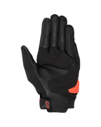 Guanti Alpinestars SP X 3, nero e rosso fluo, vista del palmo con pelle traforata, rinforzi sintetici e slider del palmo in TPR arancione brillante, equipaggiamento da moto racing e sport