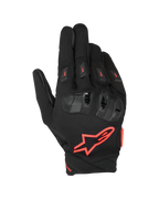 Guanti Alpinestars SP X 3, guanti da moto racing, nero e rosso fluo, con grande logo a stella rossa sul dorso, protezione nocche in TPU a doppia densità con accenti rossi e slider ventilati sulle dita, design sportivo protettivo per guida su strada