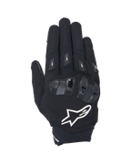 Guanti Alpinestars SP X 3, guanti da moto a polsino corto neri e bianchi, vista dall'alto con protezione nocche in TPU a doppia densità, grande logo a stella bianco e protezioni per le dita, per guida sportiva e stradale