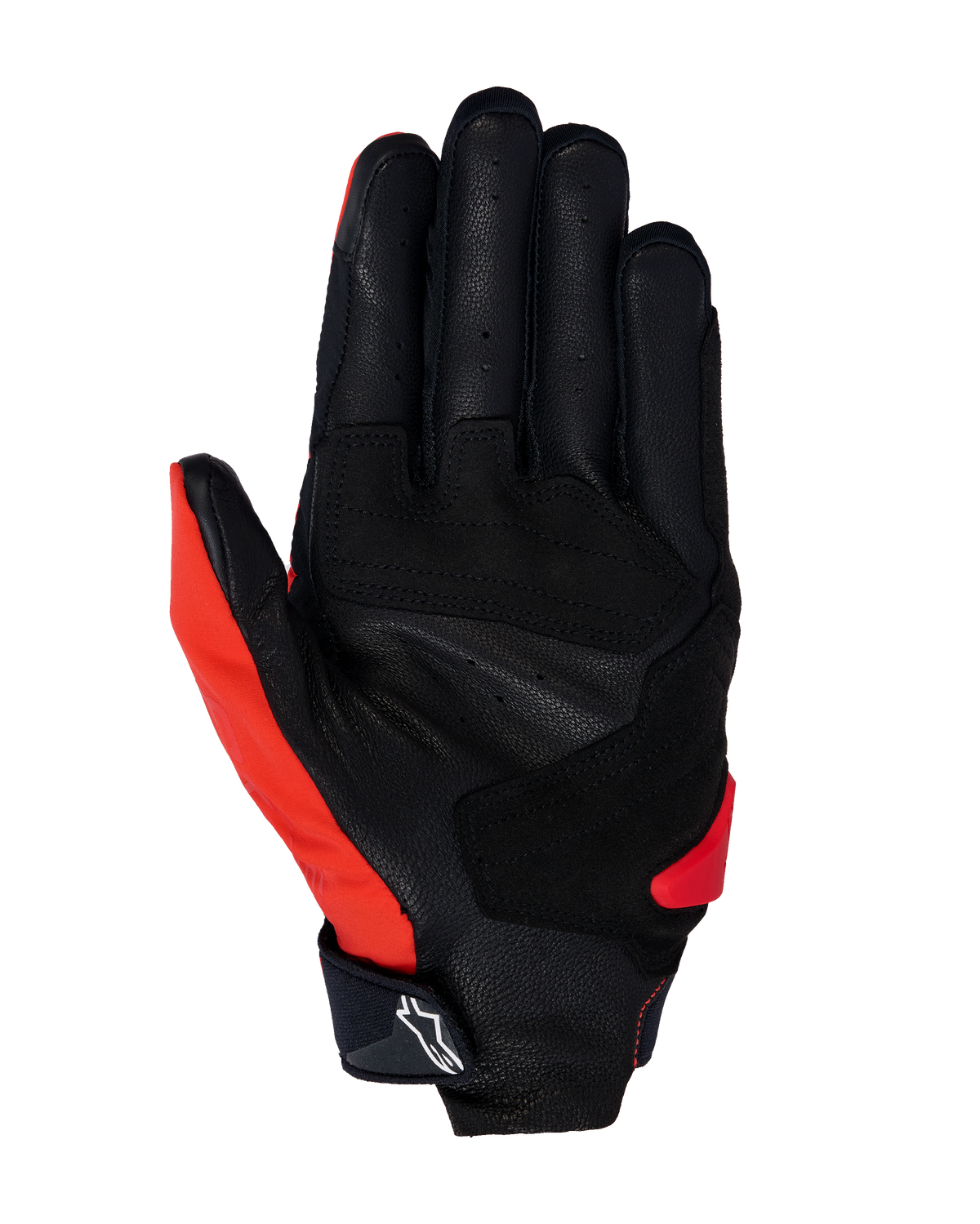 Guanti Alpinestars SP X 3, guanti da moto, rosso acceso, nero e bianco, vista del palmo con pelle traforata, rinforzi sintetici per il grip e punte delle dita compatibili con touchscreen, equipaggiamento resistente per sport e road racing