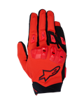 Guanti Alpinestars 2025 SP X 3, guanti da moto racing, rosso vivace e nero, con protezione per le nocche in TPU a doppia densità e slider sulle dita, vista dall'alto che mostra la struttura in mesh elasticizzato e il logo a stella nero
