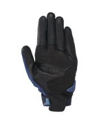Guanti Alpinestars SP X 3, guanti da moto, blu scuro e blu Blithe, vista del palmo con pelle nera traforata e sovrapposizioni sintetiche, slider del palmo in TPR e linguetta integrata per una facile calzata.