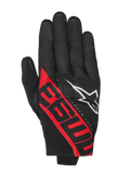 Alpinestars MM93 Reef V2 Gloves, guanti da moto, nero e rosso acceso con grafica 93 rossa e logo a stella bianco, design firmato Marc Márquez, costruzione in tessuto a polsino corto