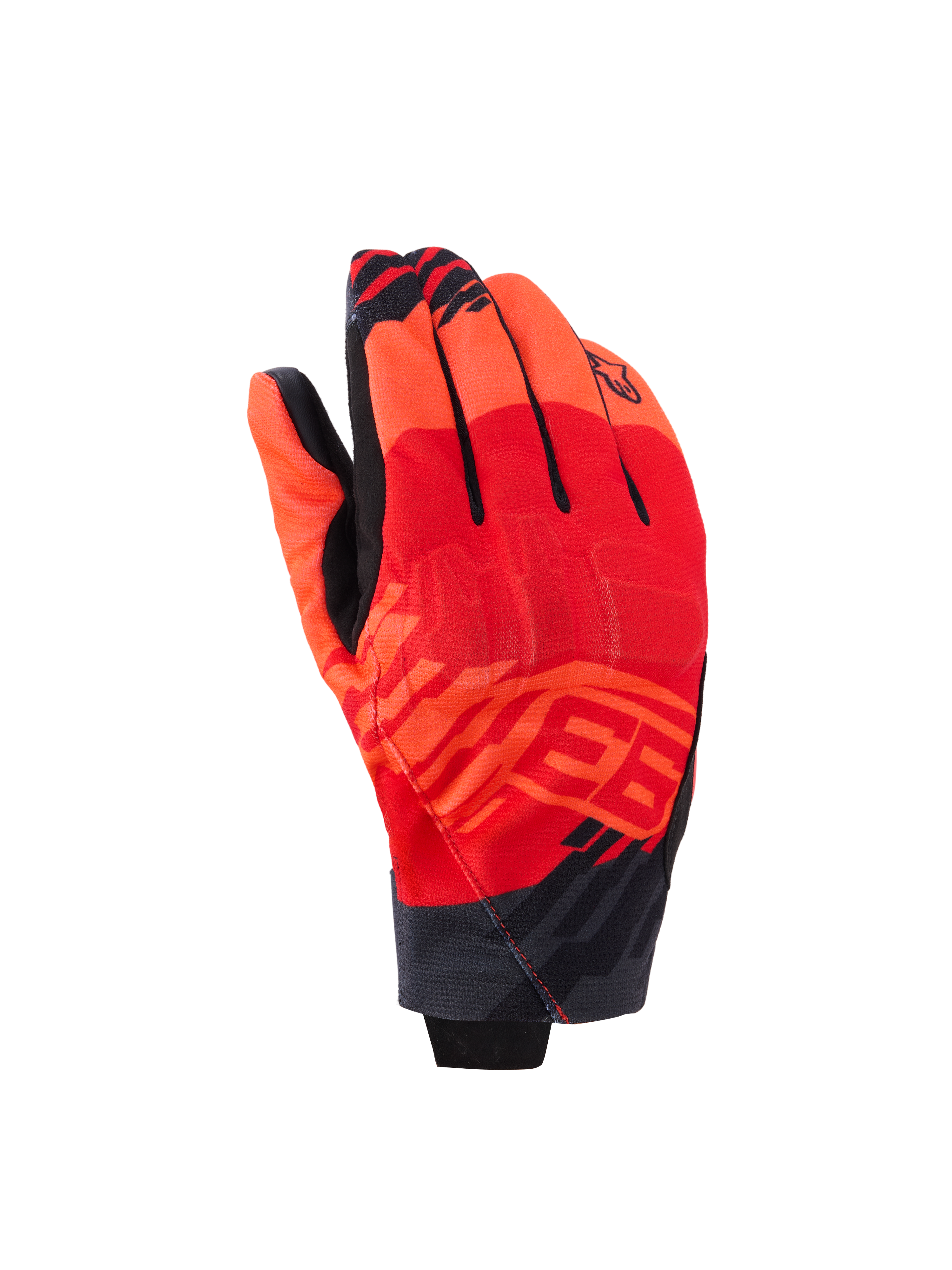 Guanti Alpinestars MM93 Reef V2, guanti da moto a polsino corto, rosso fluo e rosso acceso con accenti neri, con grafiche Marc Marquez MM93 e protezione integrata per le nocche, design urbano moderno