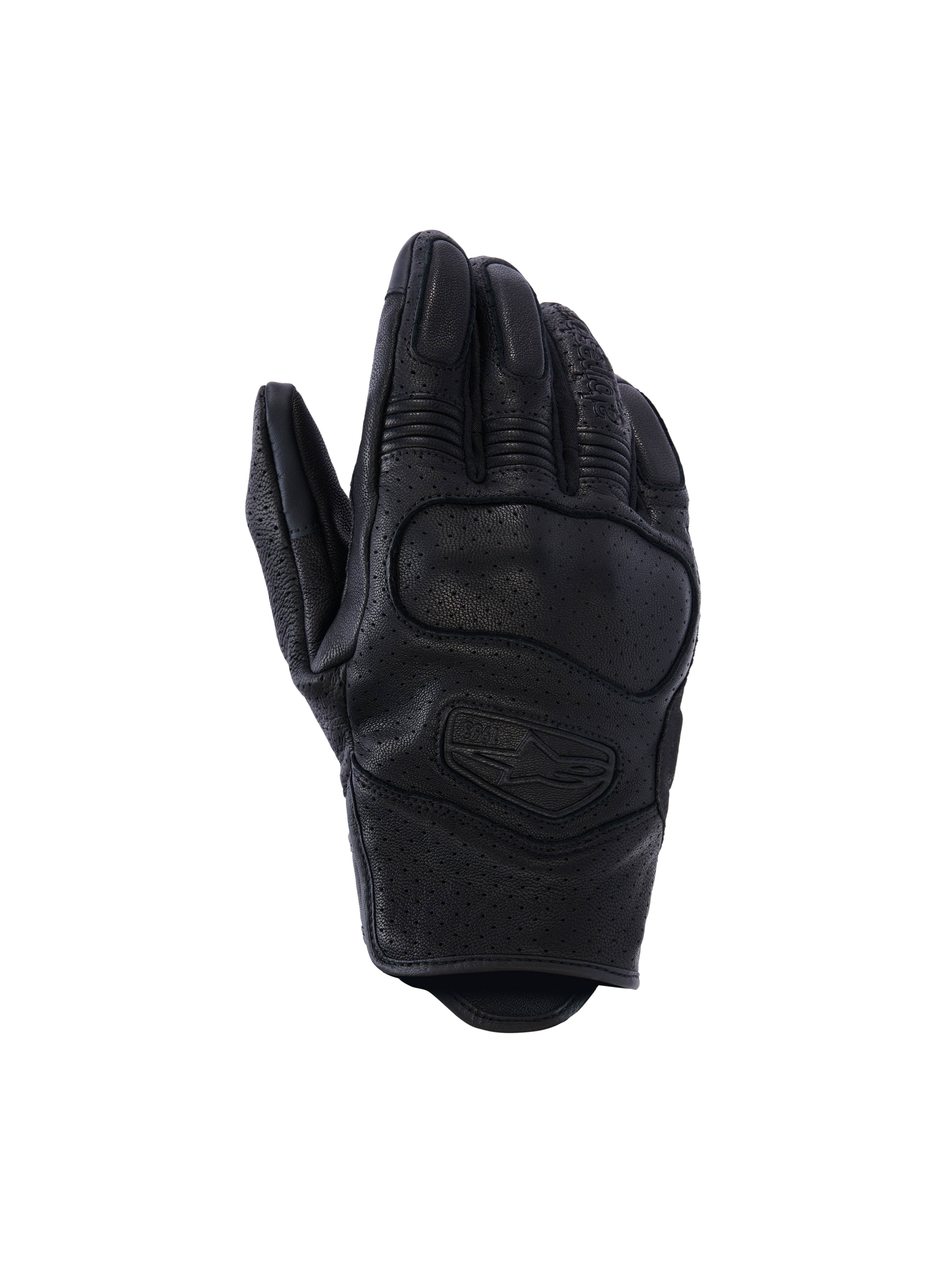 Alpinestars Mustang V3 Leather Gloves, guanti da moto, nero, costruzione in pelle di capra traforata, protezione nocche NUCLEON PLASMA integrata, design a polsino corto per la guida urbana