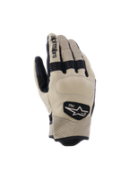 Alpinestars Tracker Gloves, guanti da moto, beige e neri, con pelle traforata, inserti elastici a fisarmonica neri e patch con logo heritage 1963, stile workwear urbano