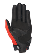 Guanti Alpinestars Honda SP X 3, guanti da moto, rosso acceso, nero e bianco, vista del palmo con pelle traforata e rinforzi sintetici, inserto sul pollice rosso acceso e polsino compatto con logo Alpinestars