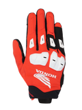 Alpinestars Honda SP X 3 Gloves, guanti sportivi da moto, rosso acceso, nero e bianco, dotati di protezioni nocche e slider dita in TPU bianco, grande logo Honda Wing bianco sul dorso, design multi-materiale traspirante per la guida stradale estiva