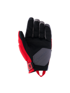 Guanti Alpinestars Durack, guanti da moto, rosso acceso e grigio medio, vista del palmo con struttura in pelle scamosciata sintetica, palmo nero con inserto di rinforzo grigio, pannelli laterali rossi e asola per il polso