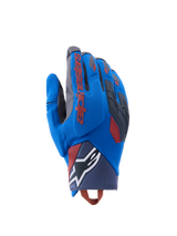 Guanti Alpinestars Durack, guanti da moto adventure, blu reale e grigio scuro, dorso in tessuto con protezione delle nocche in TPR, logo Alpinestars rosso sull'indice, logo a stella bianco sul polso, protezione leggera estiva dual sport