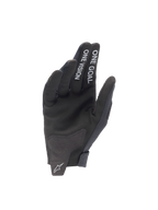Alpinestars Guanti Radar 2025, guanti da motocross da uomo neri, palmo in camoscio sintetico con scritta One Goal One Vision sulle dita e logo Astar sulla linguetta.