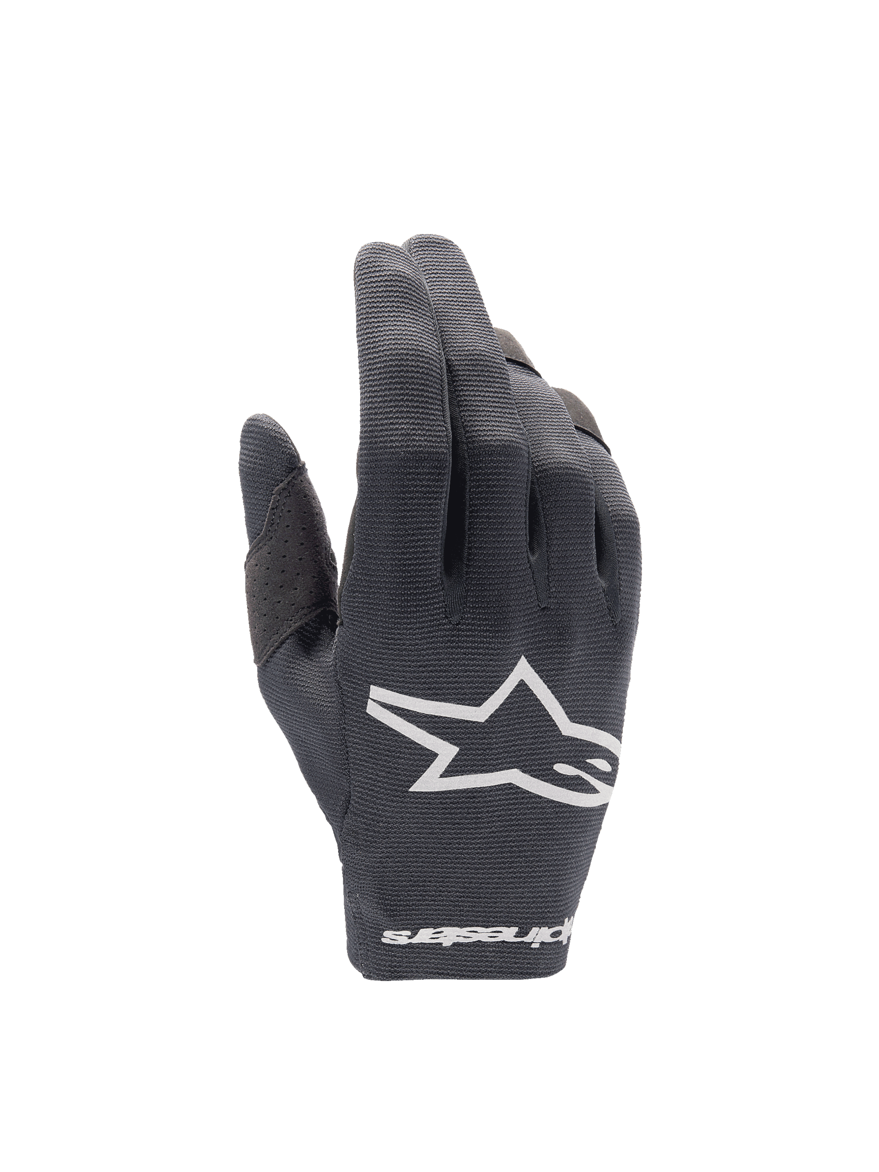 Alpinestars Guanti Radar 2025, guanti da motocross da uomo, neri e bianchi, dorso in tessuto elasticizzato con logo Astars, ideali per guida fuoristrada