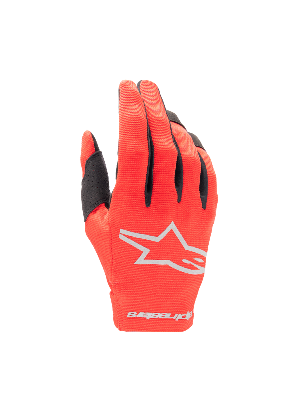 Alpinestars Guanti Radar 2025, guanti da motocross da uomo, rosso marte e argento, con dorso elasticizzato e logo a stella