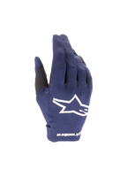 Alpinestars guanti Radar 2025, guanti da motocross da uomo, blu notte e bianchi, in tessuto elasticizzato con logo a stella.