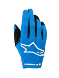 Alpinestars Radar Gloves 2026, guanti da motocross, blu e bianco, caratterizzati da un dorso elasticizzato monostrato con un grande logo Astars bianco, inserti neri sulle dita, design leggero e performante per la guida fuoristrada