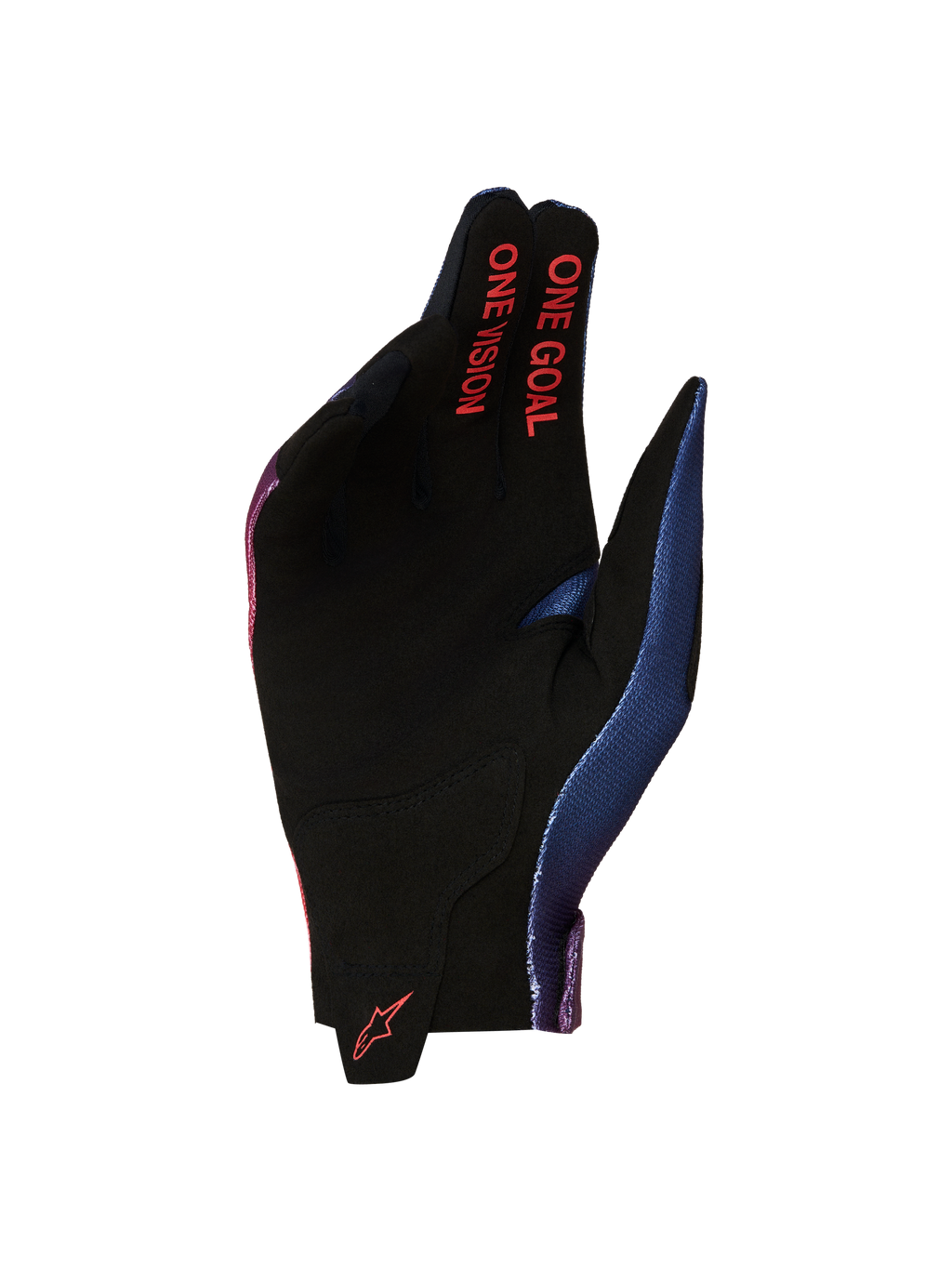 Alpinestars Guanti Radar 2027, guanti da motocross da uomo, neri e rossi, palmo in pelle scamosciata sintetica con marchio One Goal One Vision.