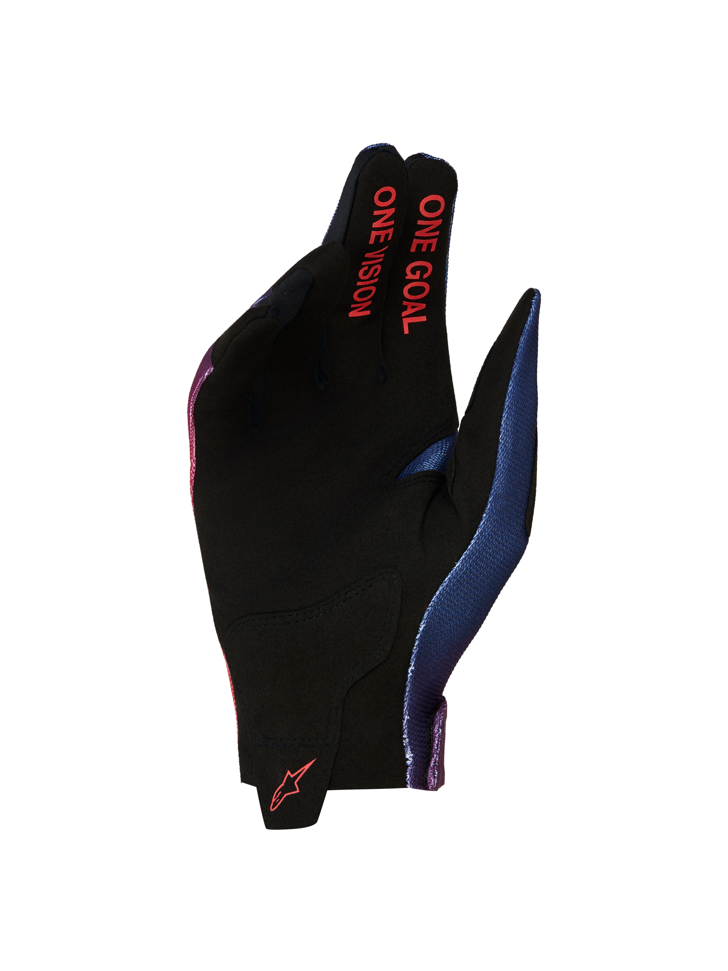 Alpinestars Guanti Radar 2027, guanti da motocross da uomo, neri e rossi, palmo in pelle scamosciata sintetica con marchio One Goal One Vision.