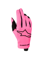 Alpinestars Guanti Radar 2027, guanti da motocross leggeri da uomo, rosa fluo e neri, dorso in tessuto elasticizzato con logo a stella nero, ideali per guida off-road e MX, costruzione traspirante e flessibile