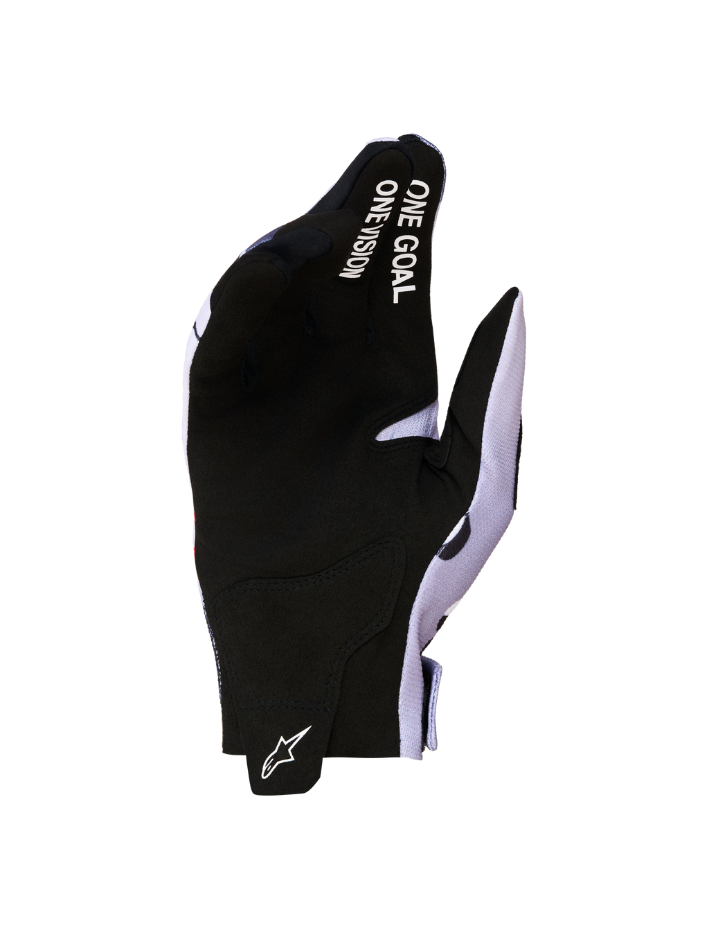 Alpinestars Guanti Radar 2027, guanti da motocross da uomo, neri e grigi, con palmo in pelle scamosciata sintetica, scritta 'One Goal One Vision' sul dito e logo Astars bianco, per MX e fuoristrada