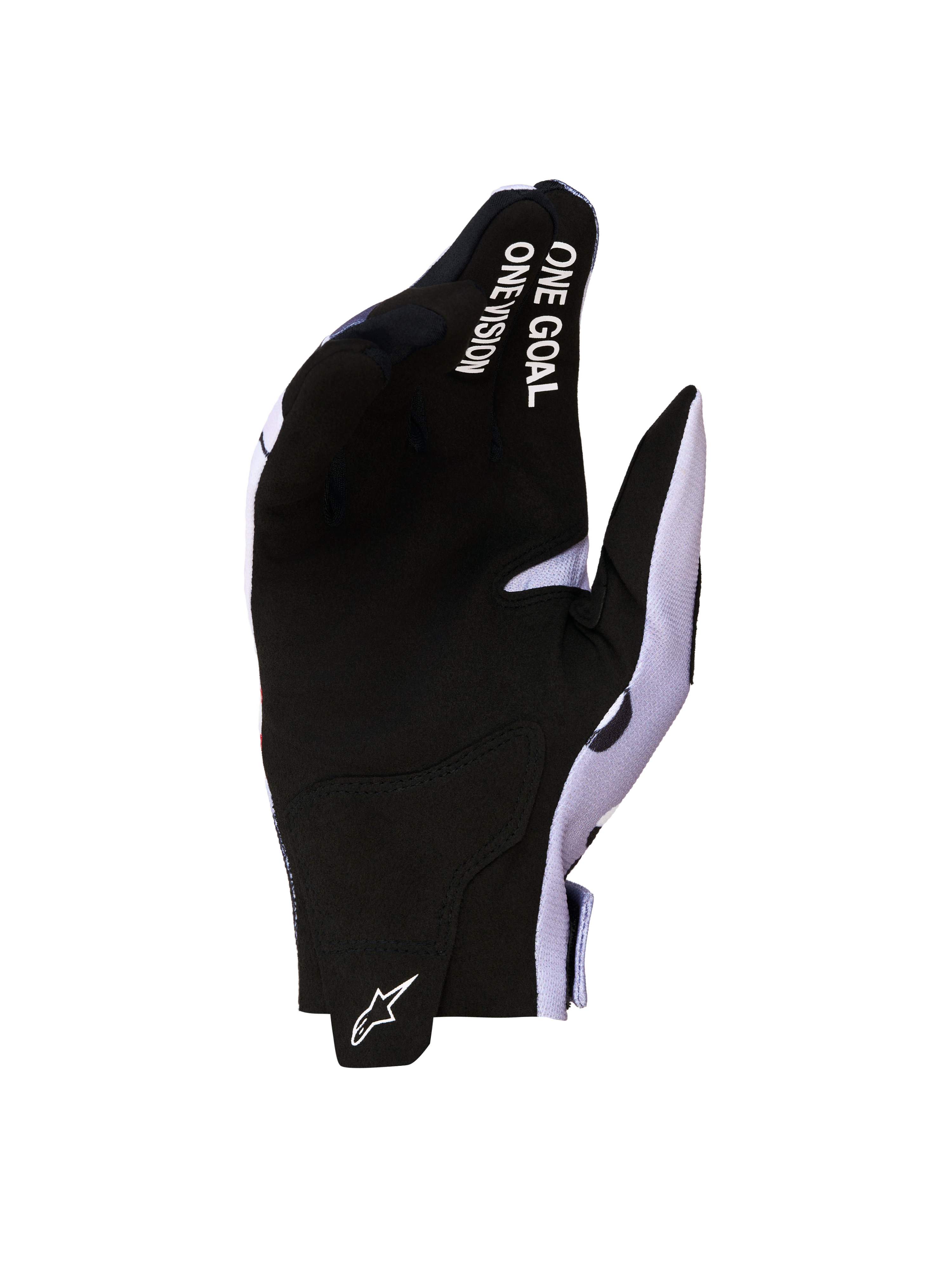 Alpinestars Guanti Radar 2027, guanti da motocross da uomo, neri e grigi, con palmo in pelle scamosciata sintetica, scritta 'One Goal One Vision' sul dito e logo Astars bianco, per MX e fuoristrada