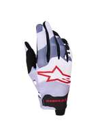 Alpinestars Guanti Radar 2027, guanti da motocross da uomo, grigio e rosso, tessuto monostrato con grafica a stella.
