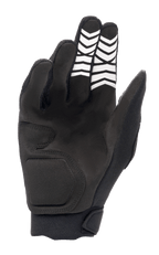 Guanti Alpinestars Full Bore XT, nero, vista lato palmo con costruzione in camoscio sintetico, motivi grip a chevron bianchi sulle dita e chiusura ergonomica del polso, progettati per l'Enduro e la guida fuoristrada