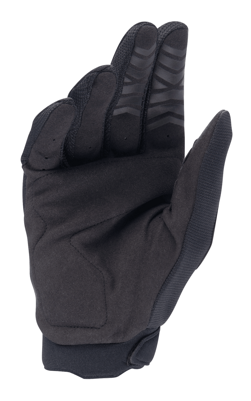 Guanti Alpinestars Honda Full Bore, guanti da motocross, nero, vista del palmo in pelle scamosciata sintetica per la durata, stampa in silicone sulle punte delle dita e rinforzo sul pollice, progettati per prestazioni fuoristrada