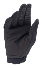 Guanti Alpinestars Honda Full Bore, guanti da motocross, nero, vista del palmo in pelle scamosciata sintetica per la durata, stampa in silicone sulle punte delle dita e rinforzo sul pollice, progettati per prestazioni fuoristrada
