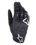 Guanti Alpinestars Techdura, guanti da moto Enduro, neri con logo Alpinestars bianco, protezione viscoelastica sulle nocche, inserti in TPR sulle dita, struttura in mesh traspirante e tessuto elasticizzato, abbigliamento per guida fuoristrada