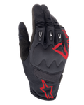 Guanti Alpinestars Techdura, Fire Red Black, guanti da motocross ed enduro, tessuto testurizzato nero con loghi a stella rossi, protezione rinforzata per nocche e dita, pannelli in mesh traspirante, attrezzatura moto fuoristrada resistente