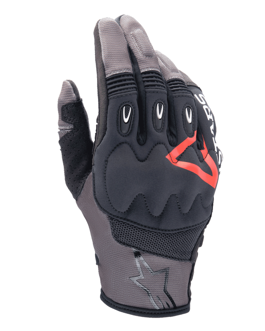 Guanti Alpinestars Techdura, guanti da moto, marrone Falcon e nero con accenti rossi, protezione imbottita sulle nocche, mesh traspirante e tessuto elasticizzato, inserti protettivi sulle dita, logo a stella sul polsino